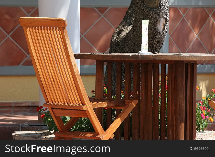 Restaurant Table On Sunny Terrace.