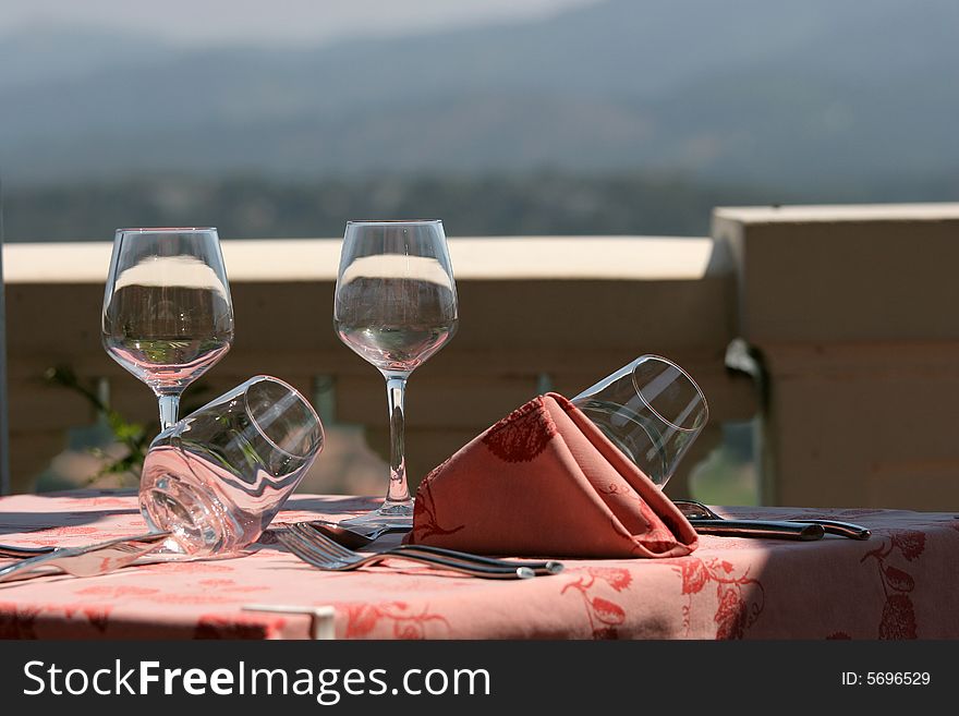 Restaurant Table On Sunny Terrace.