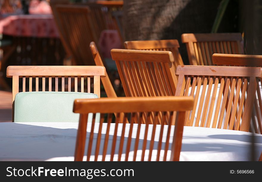 Restaurant Table On Sunny Terrace.