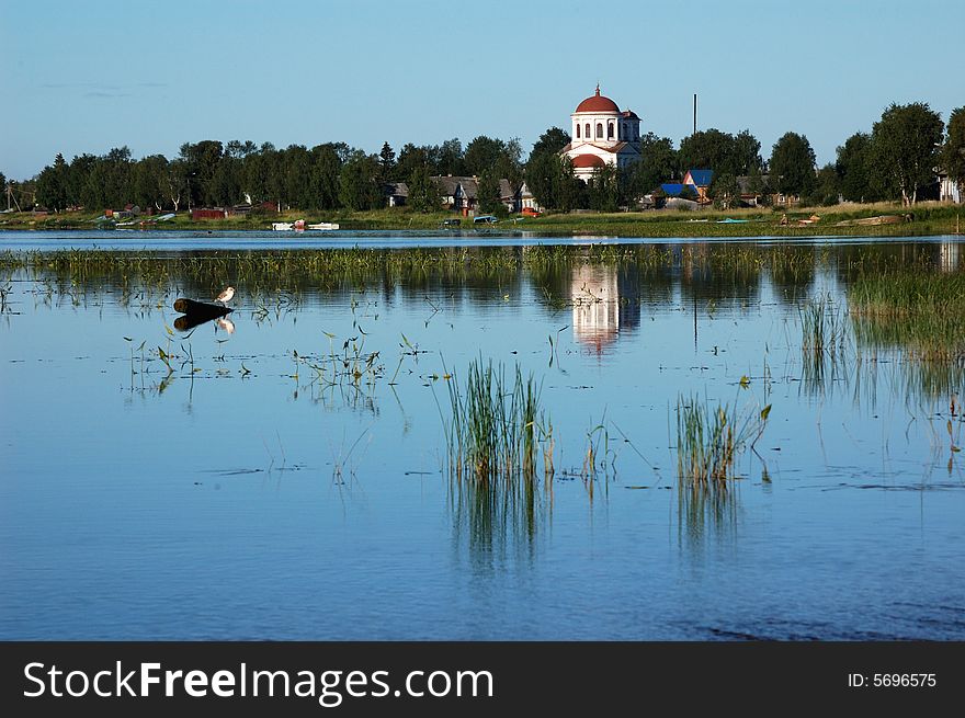 View of ancient town Kargopol from Onega riverbank, north Russia. View of ancient town Kargopol from Onega riverbank, north Russia