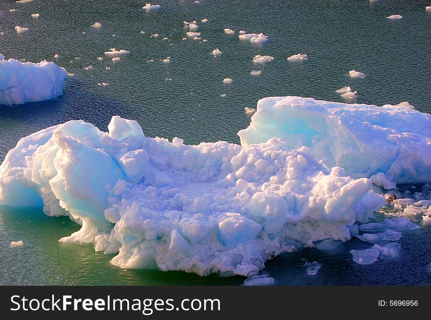 Iceberg floating in a river in alaska