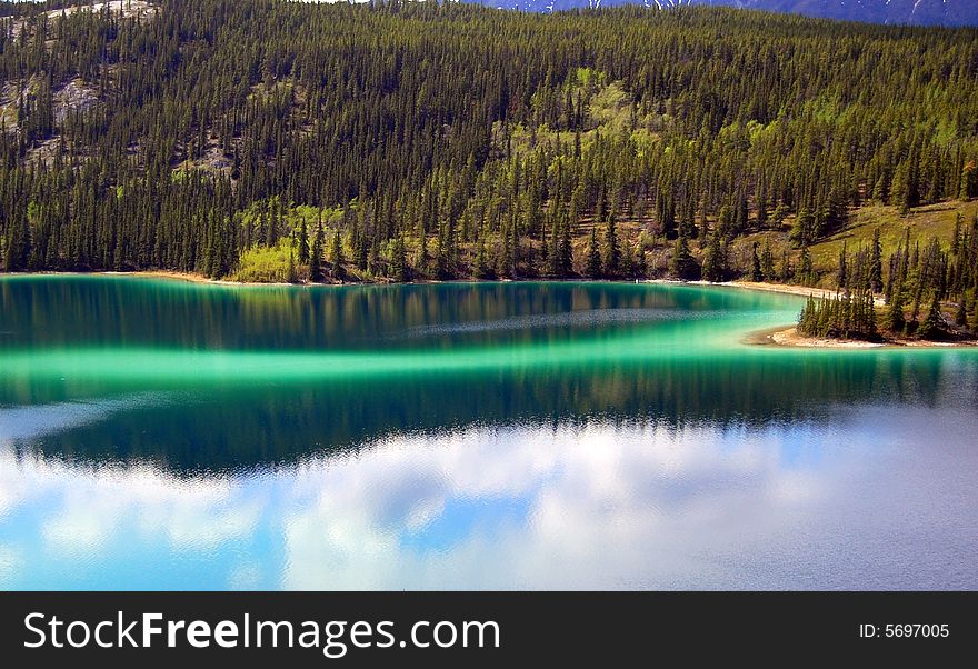 A beautiful green jade lake in alaska