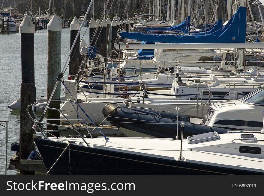 Boats lined up at their moorings. Boats lined up at their moorings