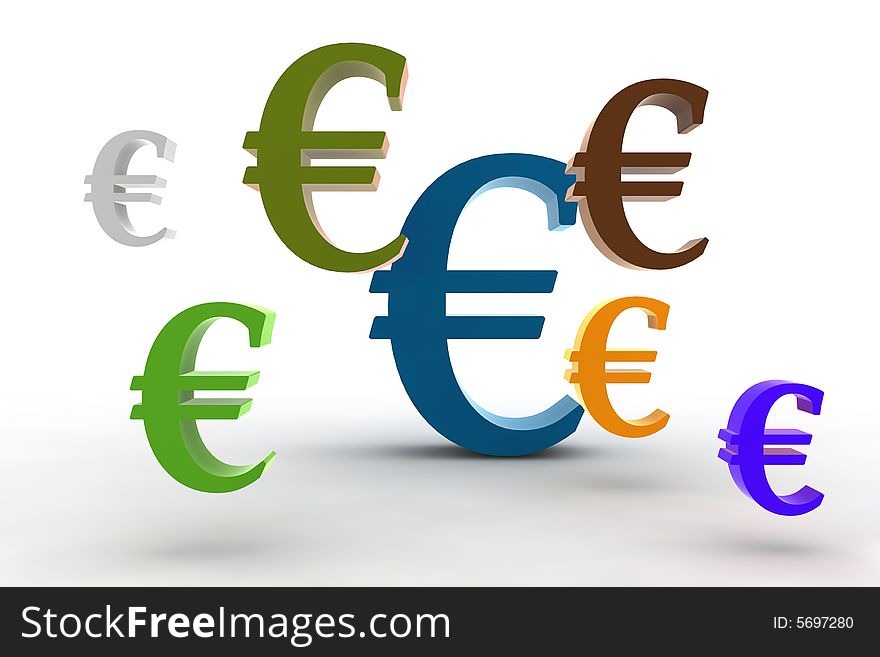 Euro symbol in the air - 3d illustration isolated on white background. Euro symbol in the air - 3d illustration isolated on white background