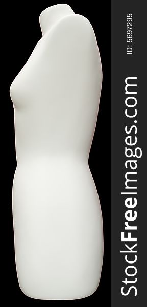 White mannequin isolated on black background. Side view. White mannequin isolated on black background. Side view.