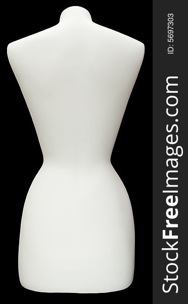 White mannequin isolated on black background. Back view. White mannequin isolated on black background. Back view.