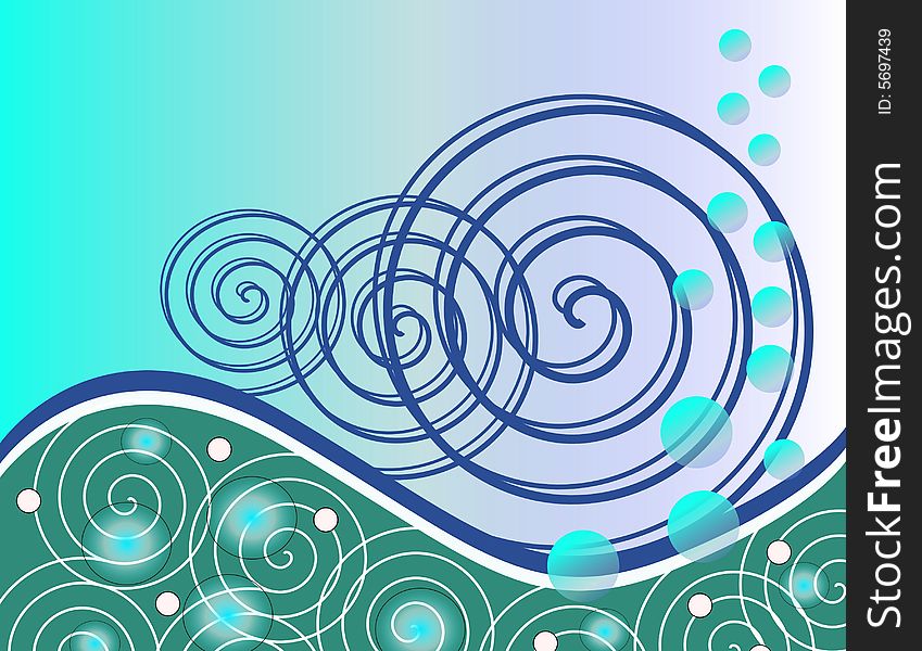 Bubbles and Curly Waves are Featured in an Abstract Background Illustration. Bubbles and Curly Waves are Featured in an Abstract Background Illustration.