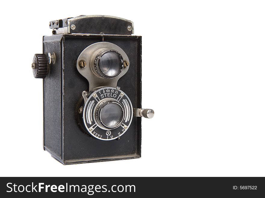 Old TLR camera isolated over white