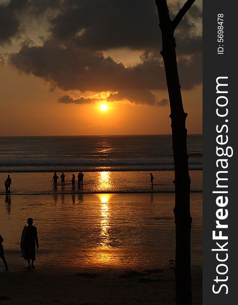 Sunset in Kuta, Bali, Indonesia.