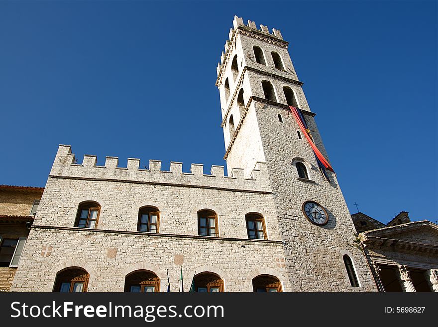 The Tower in the Centre of Assisi in a very hot and clear summer day. The Tower in the Centre of Assisi in a very hot and clear summer day