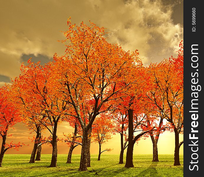 Beautiful autumn landscape. 3d image