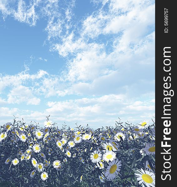 Beautiful field of  flowers. 3d image. Beautiful field of  flowers. 3d image