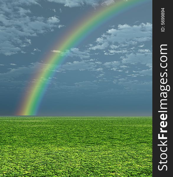 Beautiful landscape with rainbow. 3d image. Beautiful landscape with rainbow. 3d image