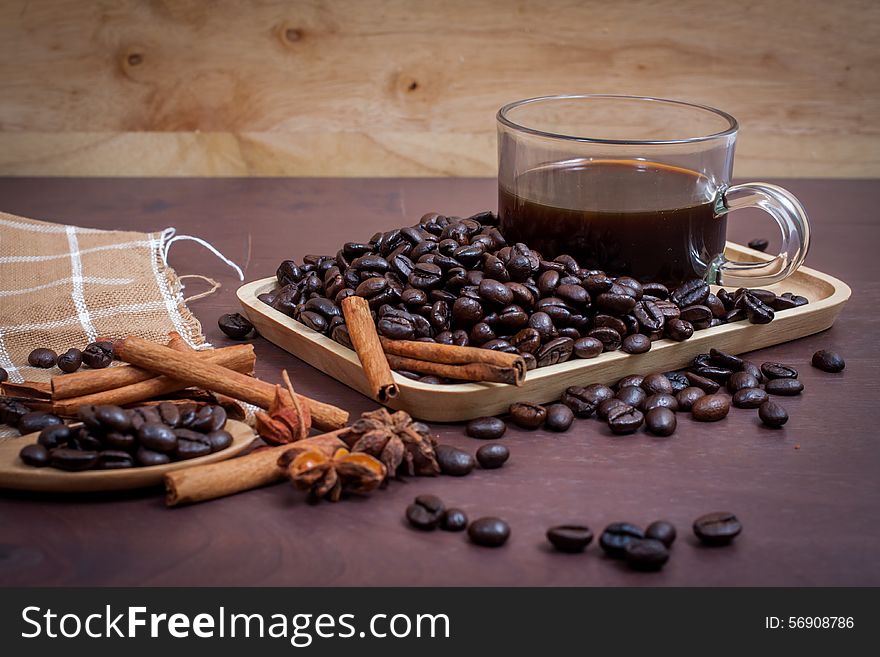 Coffee on grunge wooden background