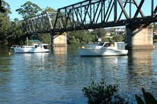 Boats Moored Under The Bridge Stock Image Boats Moored Under The Bridge Stock Image
