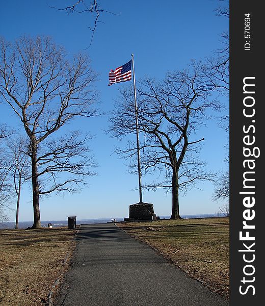 The flag at Washington Rock Memorial, an historic overlook area in New Jersey
