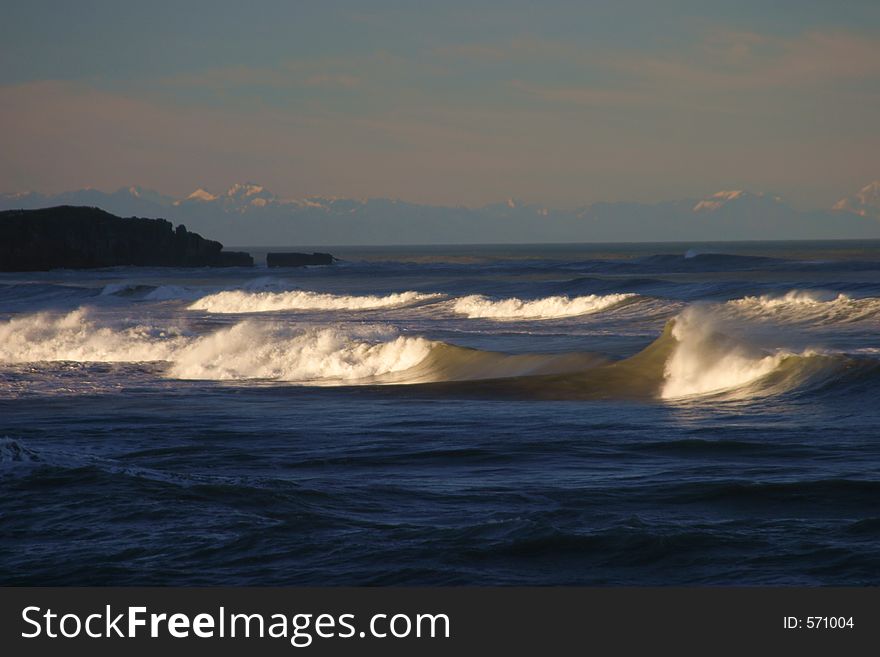 Waves in beautiful early sunlight