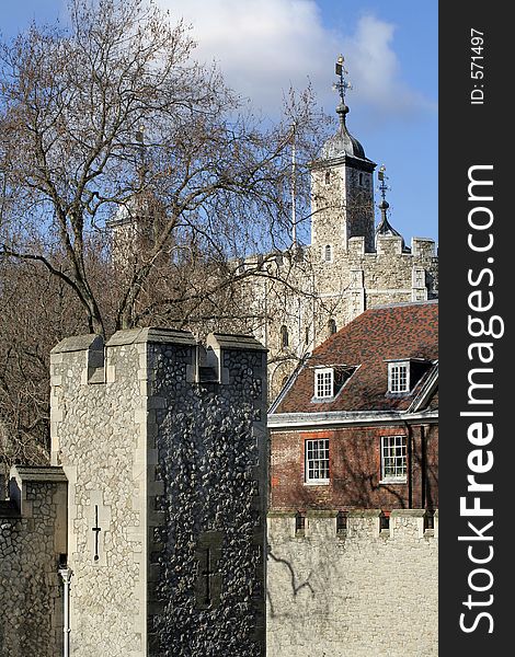 View of the famous fortress from Tower Bridge. View of the famous fortress from Tower Bridge