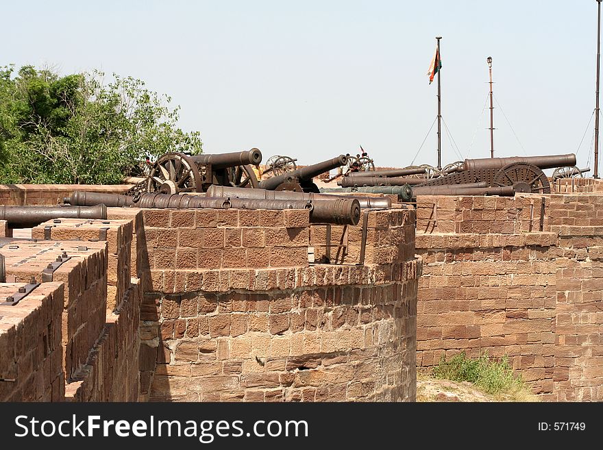 Cannons in a stronhold in Jodhpur. Cannons in a stronhold in Jodhpur