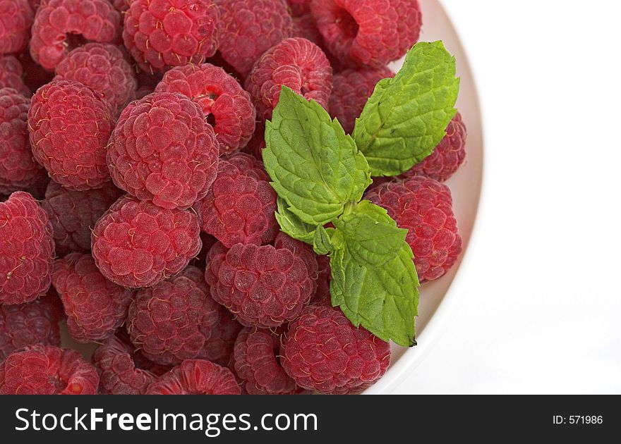 Raspberries with mint