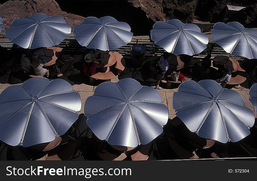 Abstract view of table umbrellas