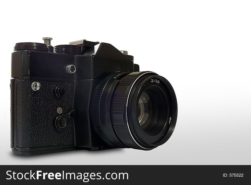 Black Retro SLR Camera isolated Wide depth of field