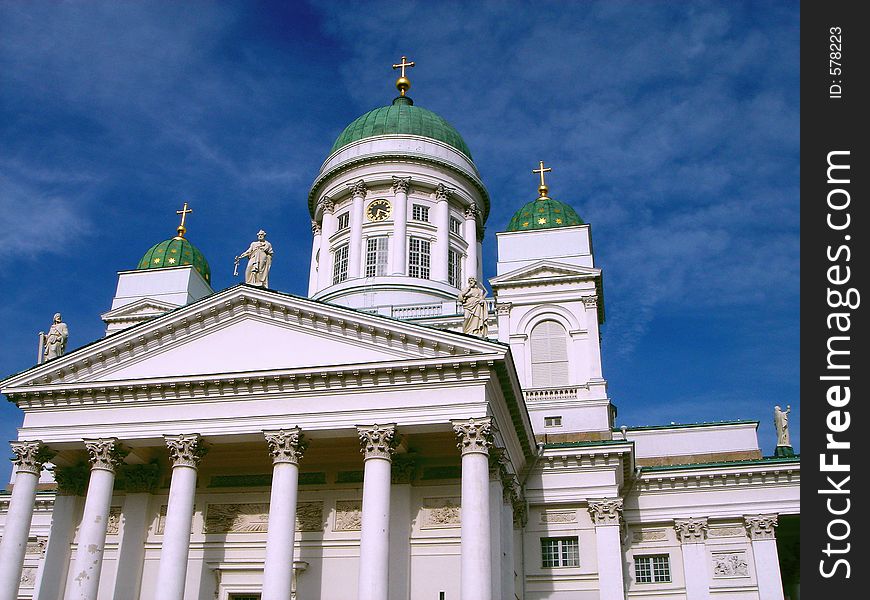Cathedral of Helsinki on a background of the dark blue sky