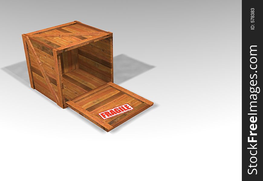 3D render of wooden crate with fragile sticker