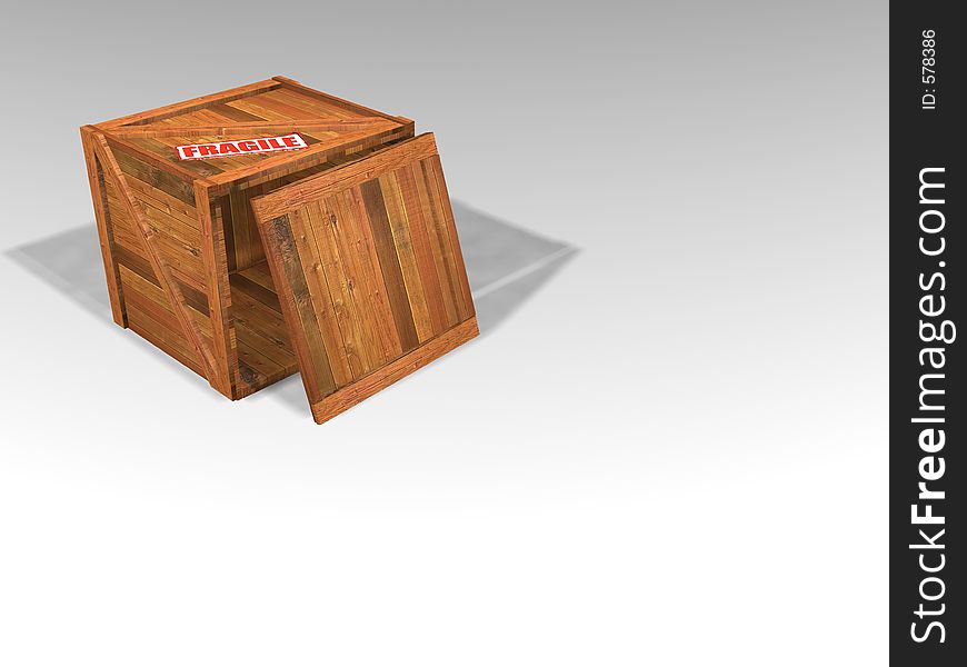 3D render of wooden crate with fragile sticker