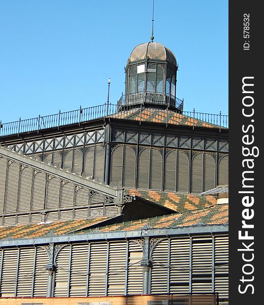 Old market against blue sky in Barcelona Spain