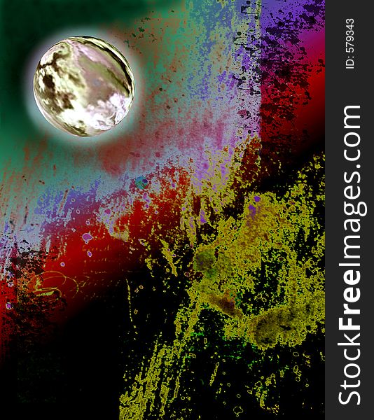 Computer generated image. Grungy background with illuminated planet. Computer generated image. Grungy background with illuminated planet.