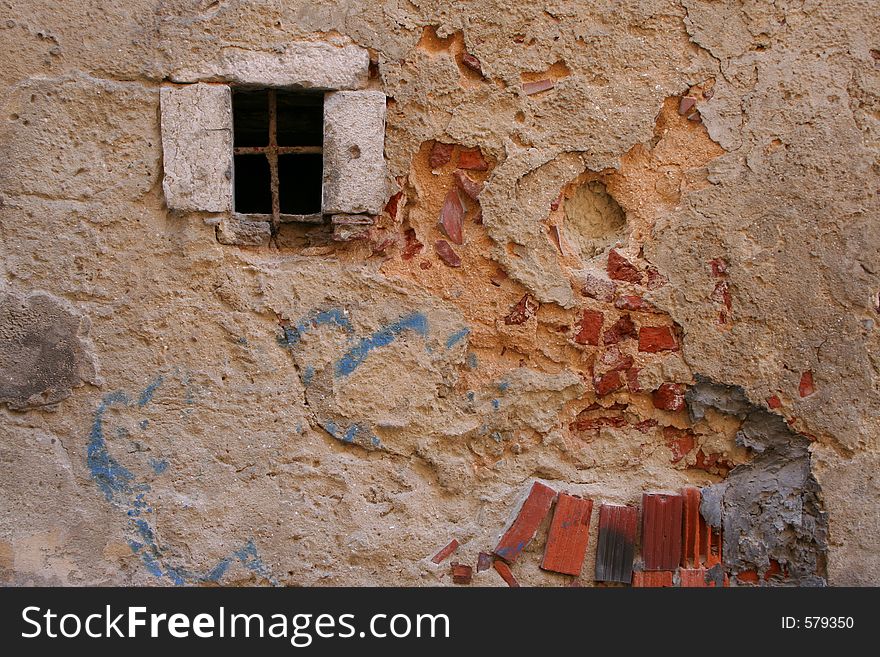 Window in a ruin in Lisbon, Portugal