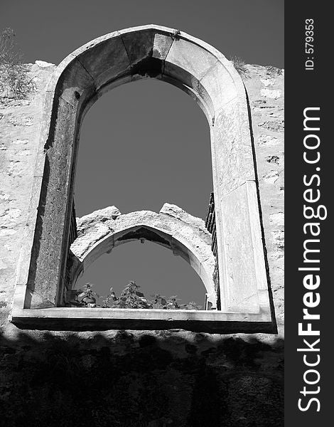 Window in old church in Lisbon, black and white. Window in old church in Lisbon, black and white