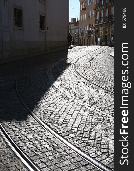 Tram rails in old Lisbon