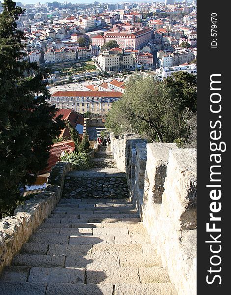 View from the Lisbon Castle to the city. View from the Lisbon Castle to the city