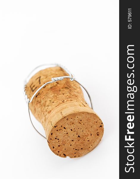 Champagne cork on a white background