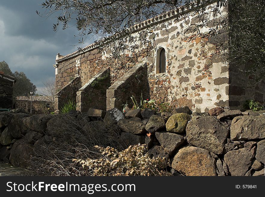 Brick church in old mediterranean village. Brick church in old mediterranean village