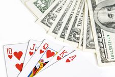 Poker Cards And Dollar Bills Stock Photo Poker Cards And Dollar Bills Stock Photo