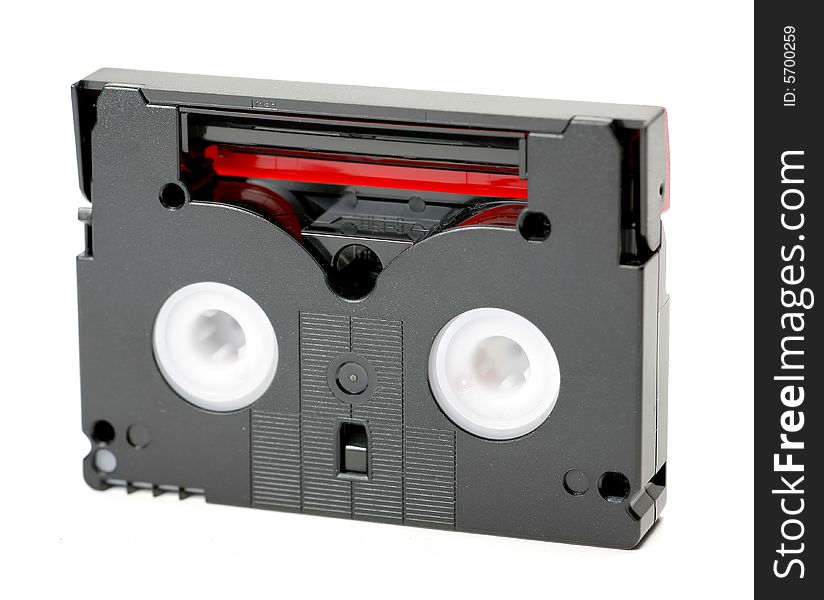 A miniDV video cassette tape isolated on white