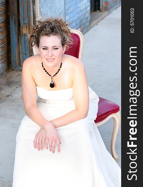 A beautiful bride in an urban setting. A beautiful bride in an urban setting