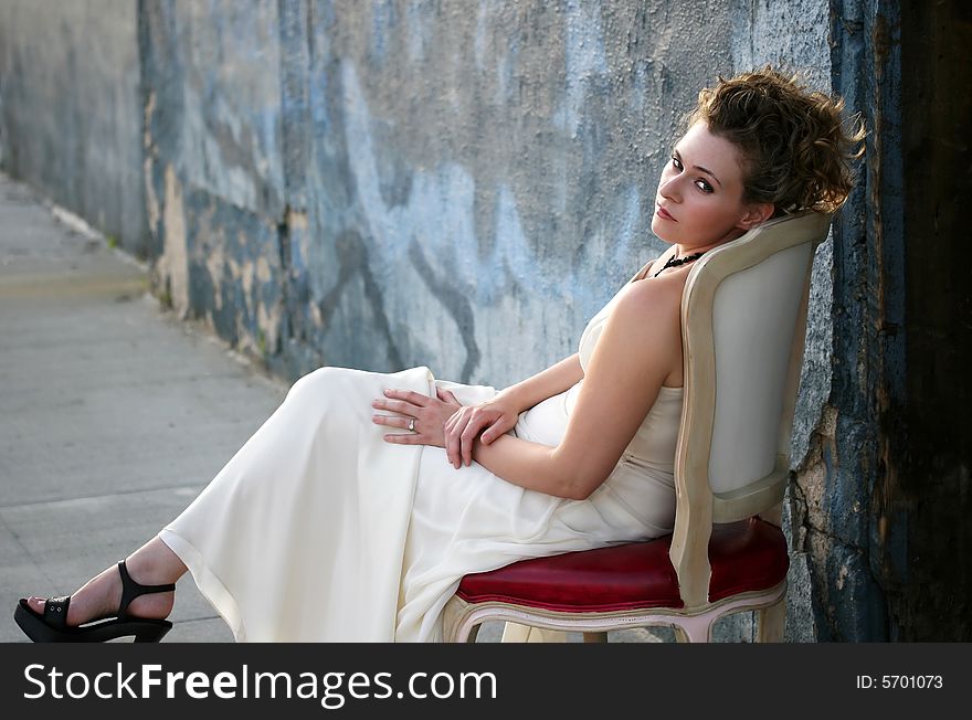 A beautiful bridal portrait of a lovely young woman in an urban setting. A beautiful bridal portrait of a lovely young woman in an urban setting