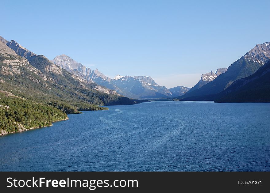 The upper waterton lake and alpine slope, alberta, canada