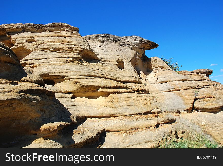 Hoodoos and sandstones in writing-on-stone provincial park, alberta, canada