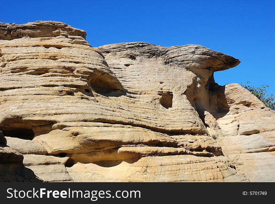 Hoodoos and sandstones in writing-on-stone provincial park, alberta, canada