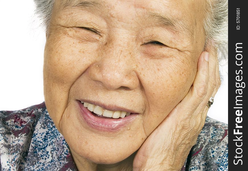 My grandmother happy smiling with white background