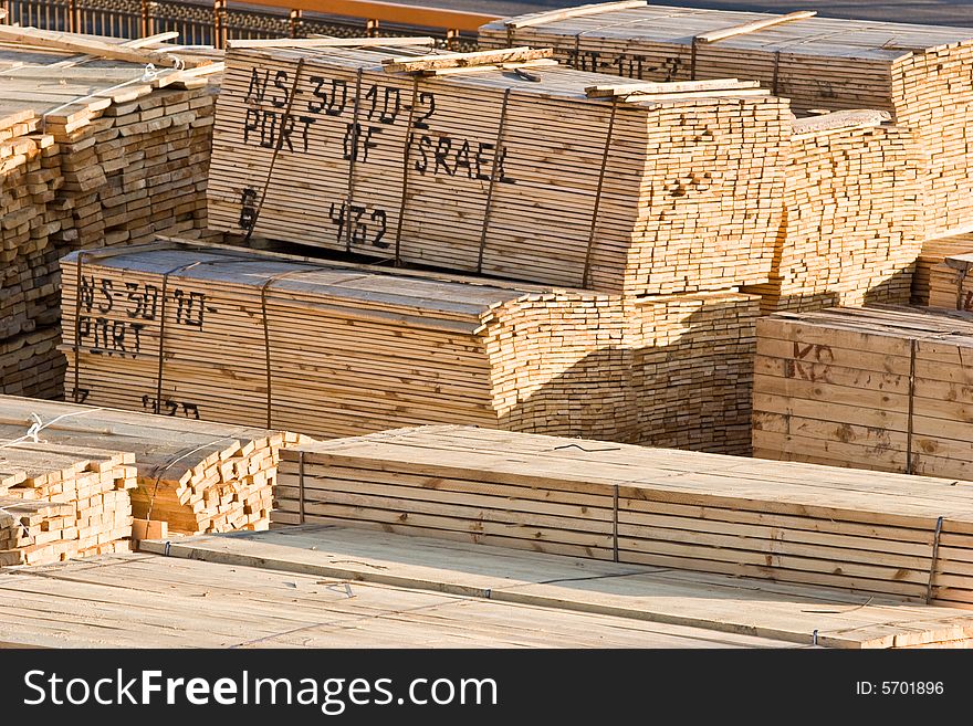 Industrial series: wooden warehouse with pile of board