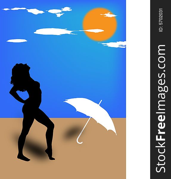 Girl on beach taking sun-bath. Vector