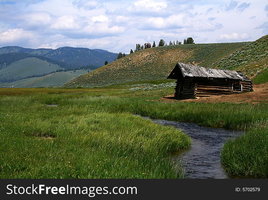 Stanley Creek as it flows through high mountain meadow, Stanley Idaho. Stanley Creek as it flows through high mountain meadow, Stanley Idaho