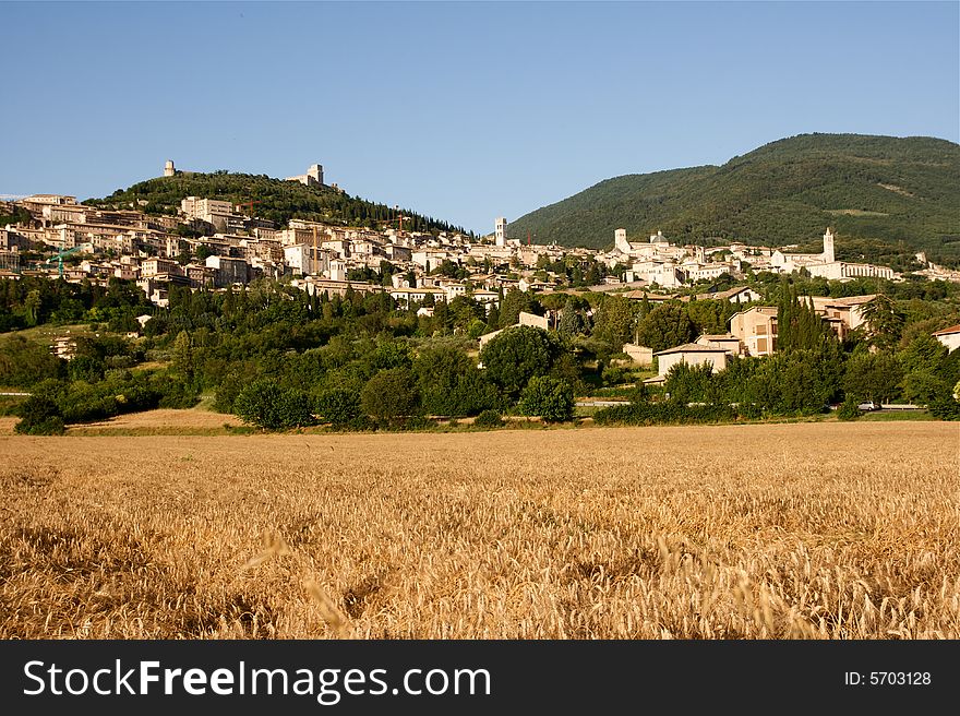 Assisi is a town in Italy in province of Perugia, Italy, in the Umbria region, on the western flank of Mt. Subasio. Assisi is a town in Italy in province of Perugia, Italy, in the Umbria region, on the western flank of Mt. Subasio.