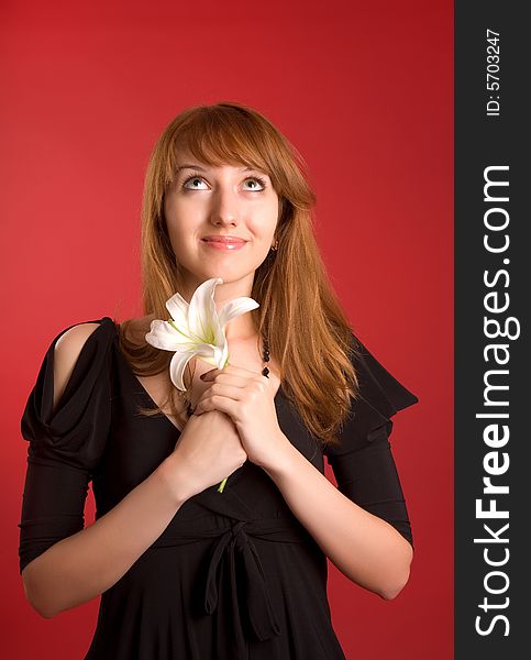 Romantic Girl With Flower In Hands